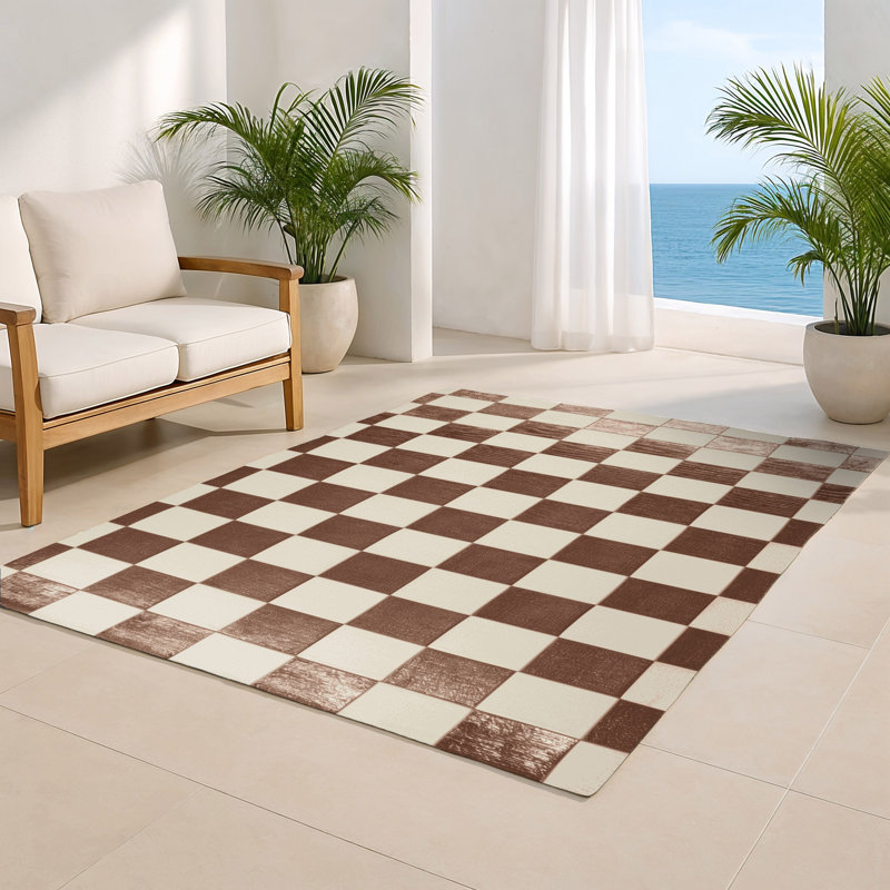 Tapis d'intérieur et d'extérieur à carreaux beige, Rectangle 4pi x 6 pi