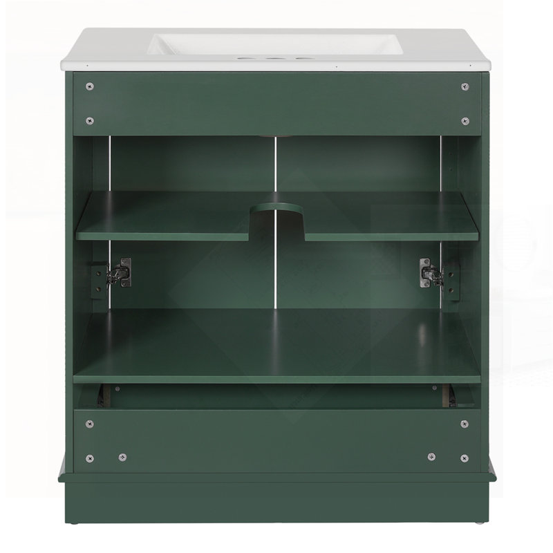 Meuble-lavabo luxueux avec lavabo en céramique, structure en bois massif et portes à fermeture douce pour une solution de rangement élégante