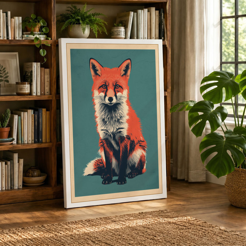 Alert Fox Portrait Modern - Wrapped Canvas, 24x16 - 61.0 x 40.6 cm, Ochre Border