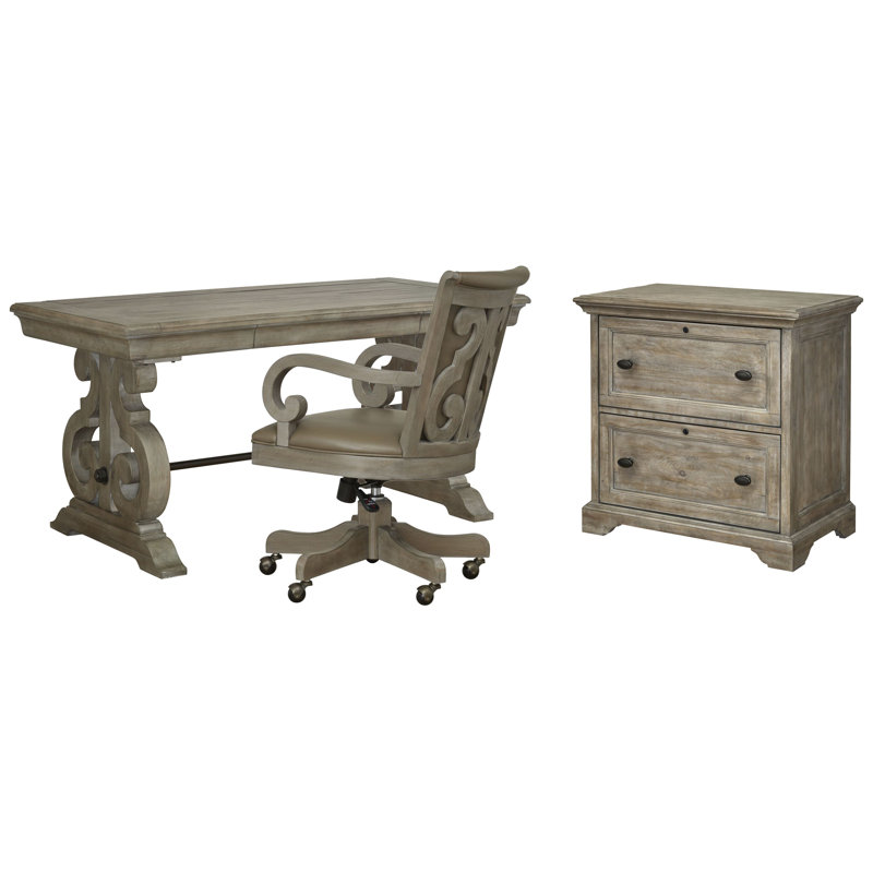 Writing Desk With Chair Lateral File, 3 Pieces: Desk, Chair, Filing Cabinet