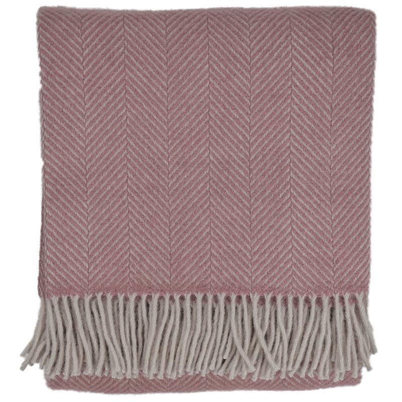 Couverture en laine pure new highland tweed chevrons Thiokk, Corail de plage