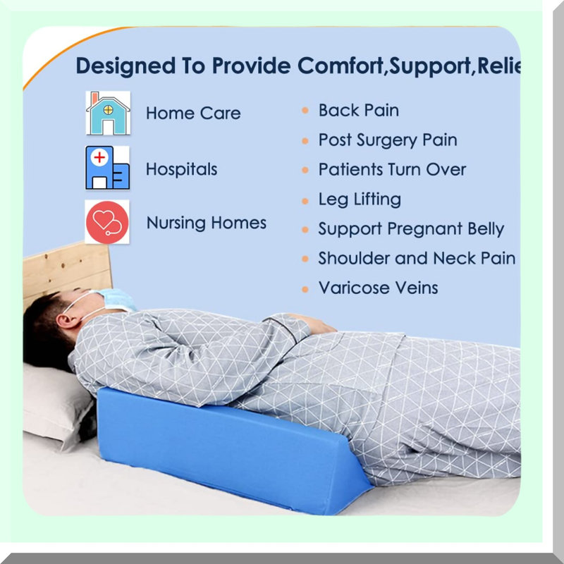 ElevateEase Body Positioning Wedge Pillow - Pregnancy Support Pillow with Ankle and Leg Bolster for Back Alignment and Bedroom Comfort (Blue)