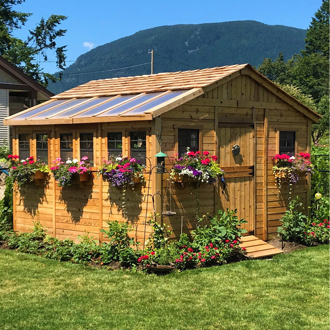 Outdoor Living Today 12x12 Western Red Cedar Sunshed Shed with Cedar Roof Outdoor Living Today