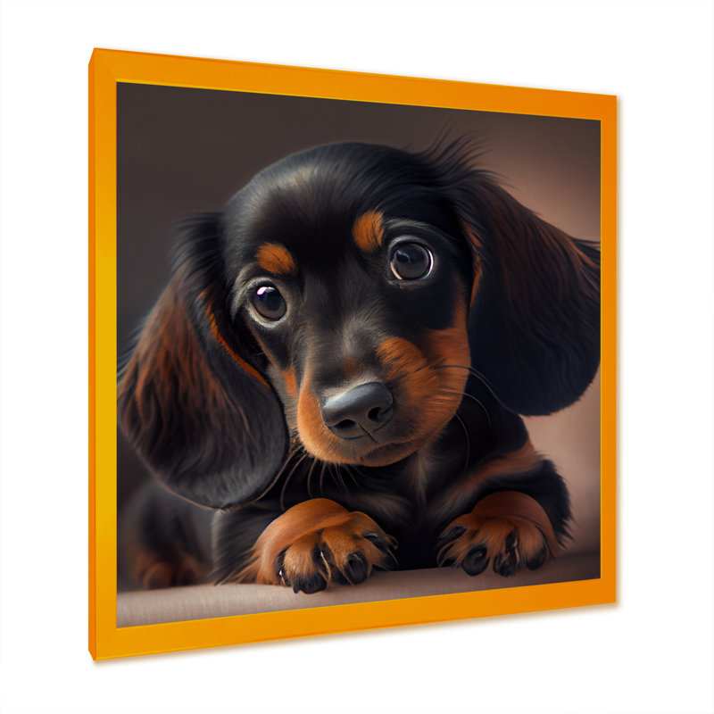 Mignon chiot teckel - impression de chien teckel, H 36 po x l 36 po x P 1,5 po, Impression dorée sur toile encadrée