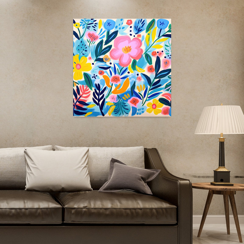 Fleurs bleues, art moderne abstrait, audacieux et coloré
