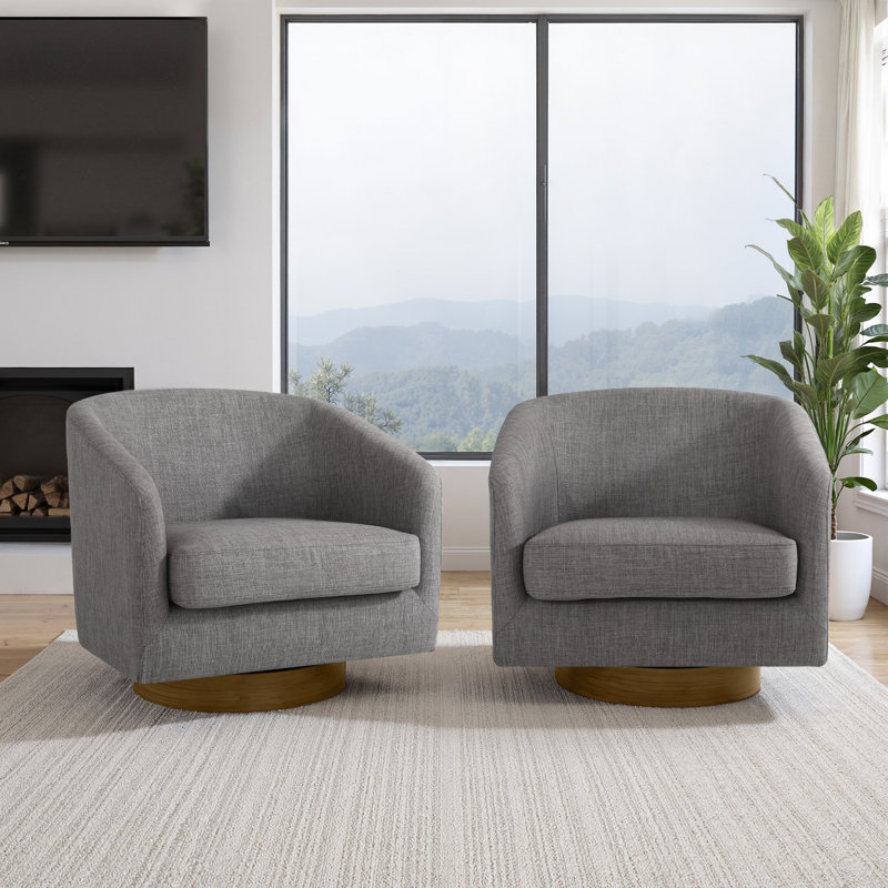 72Cm Wide Swivel Barrel Chair, Gray Linen Blend