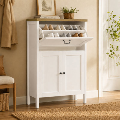 Shoe Storage Cabinet with Flip Drawer, Boot Rack and 6 Boot Clips