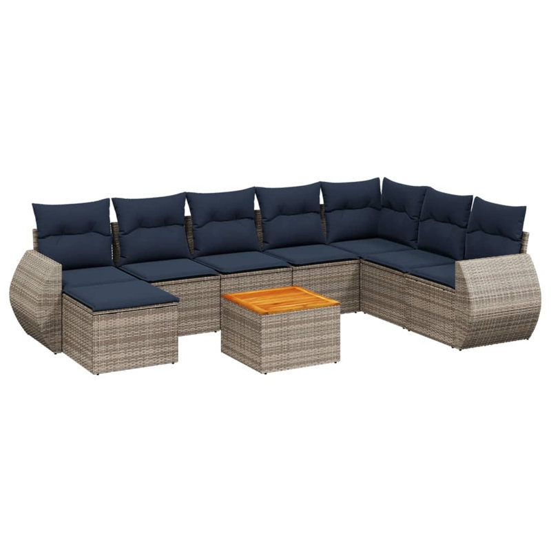  Ensemble de canapé de patio 9 pièces avec coussins en rotin de polyester gris