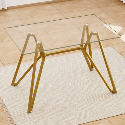 47.3" Rectangular Dining Table Glass Dining Table, Suitable For 1-6 People, Modern Style Home Kitchen Dining Table, Equipped With Sturdy Metal Table Legs
