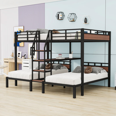 Metal Bunk Bed With Multi-Functional Storage Shelf