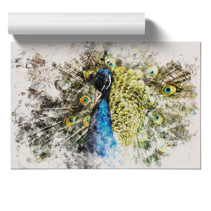 Peacock Watercolour - Frameless Print, 59cm H x 84cm W x 0.1cm D