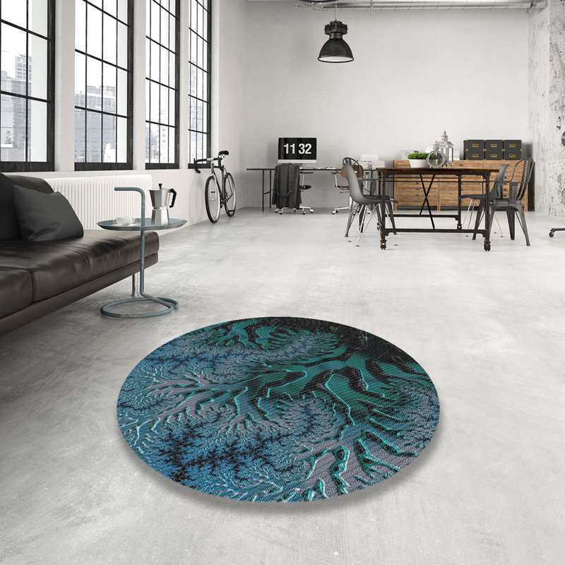 Tapis noir/vert/bleu, Rond 5 pi