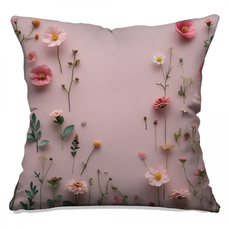 Pink Wildflowers Arrangement Double Sided Throw Pillows, 18 x 18 inches