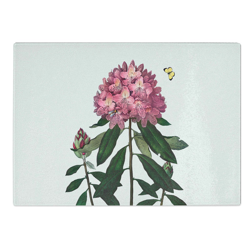 Tempered Glass Butterfly and Rhododendrons Chopping Board, 28.5 cm W x 20 cm L