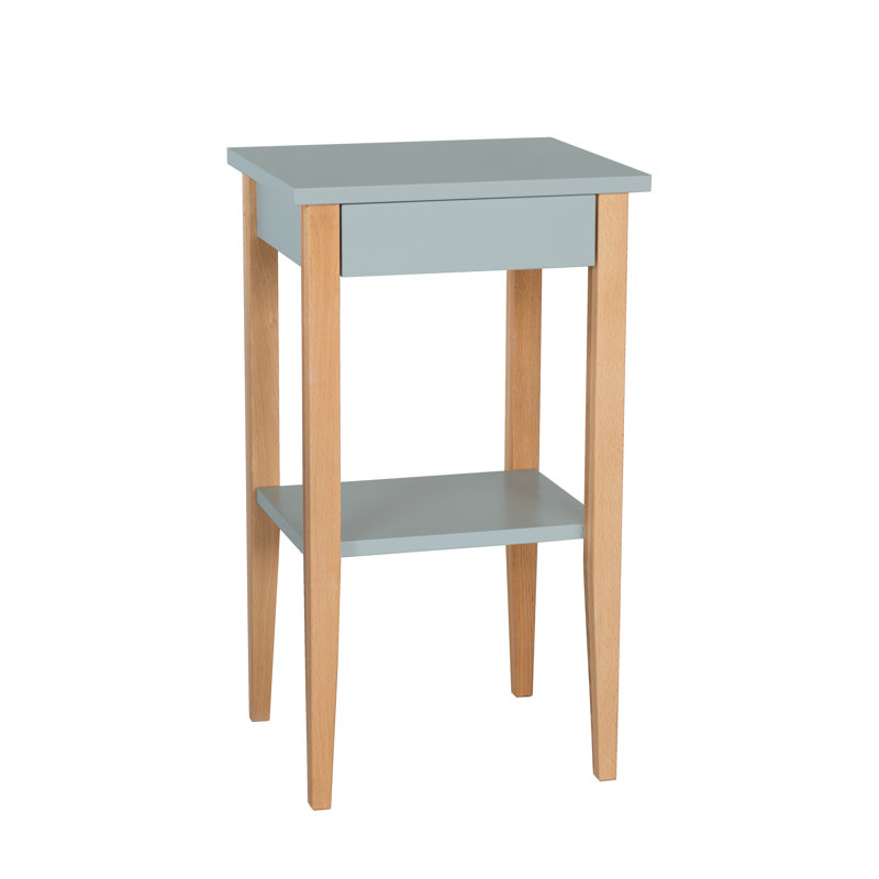 Divanique 40cm W Solid Wood Bedside Table, Grey/Natural