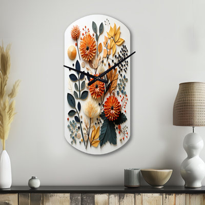 Horloge murale de style Mid-Century coloré botanique II - Mid-Century