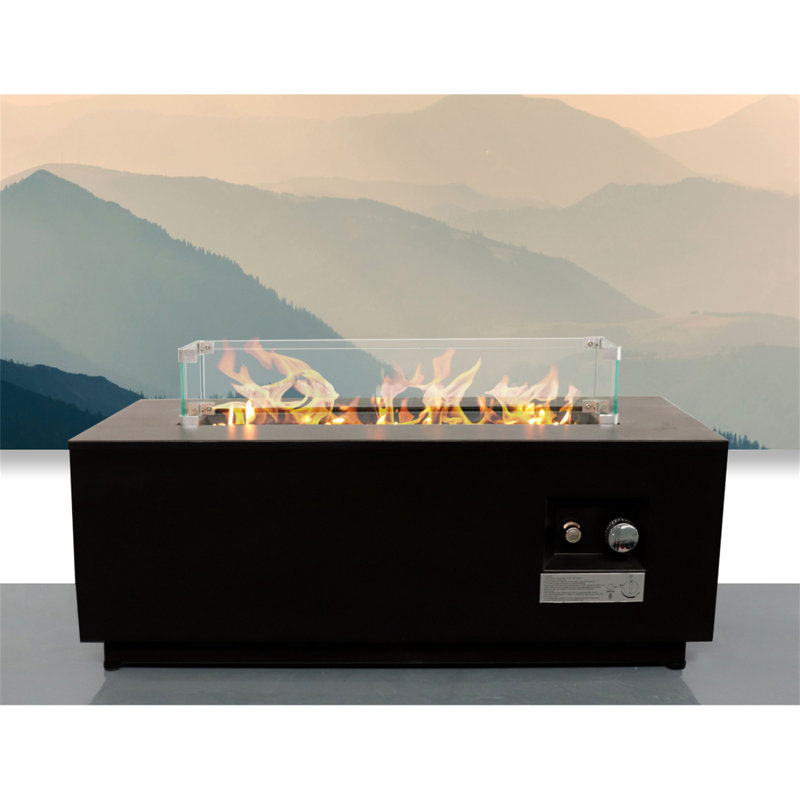 16" H X 42" W Steel Outdoor Fire Pit Table With Cover, Black