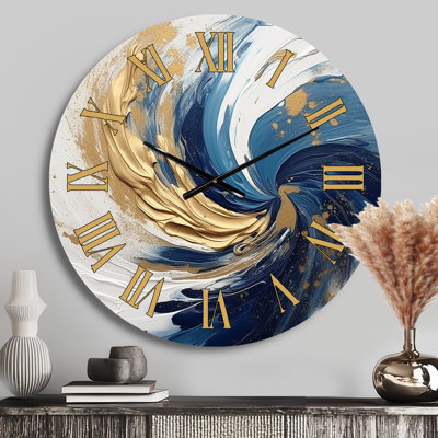 Dark Blue And Gold Spiral IV - Abstract Spirals Golden Face Wall Clock