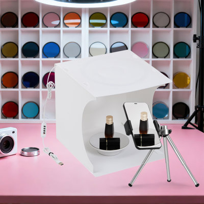 Mini 12-Inch LED Photo Studio Box With Electric Turntable, Phone Tripod & Mirror PVC Backgrounds Portable Product Photography Lighting Kit For Small Items