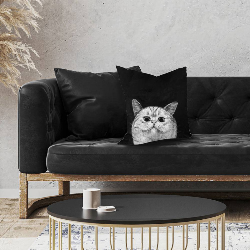 Watching cat - 18"x18" Throw pillow cover - Poly twill - Print on demand, 18"H x 18"W