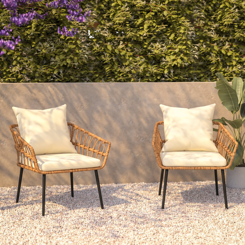 All-Weather PE Rattan Wicker Patio Chairs With Cushions, Cream