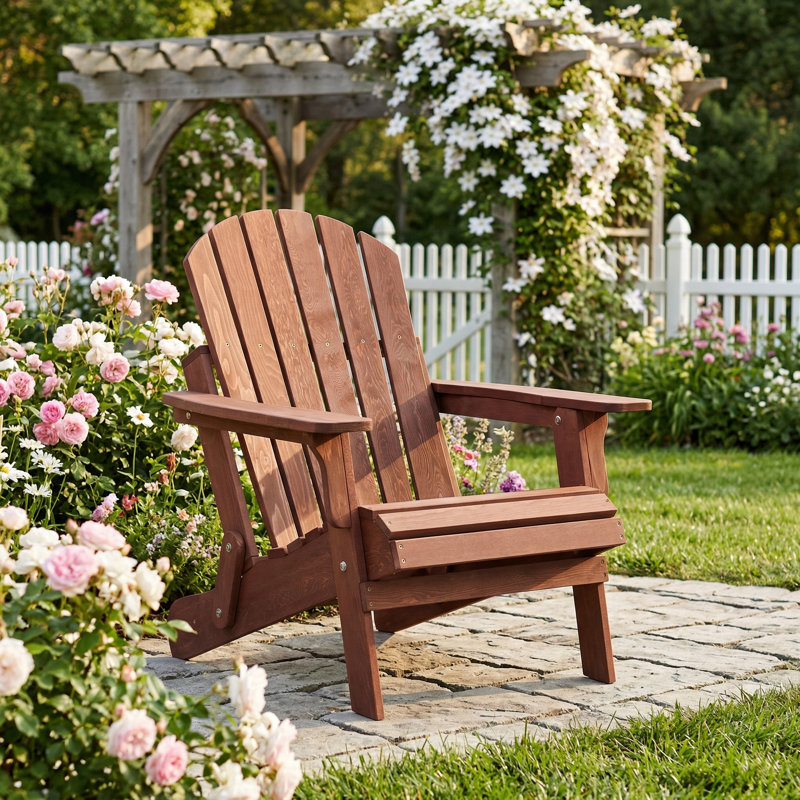 Oversized Wooden Outdoor Folding Adirondack Chair – Pre-Assembled, Comfortable Patio Seating, Classic Garden Style