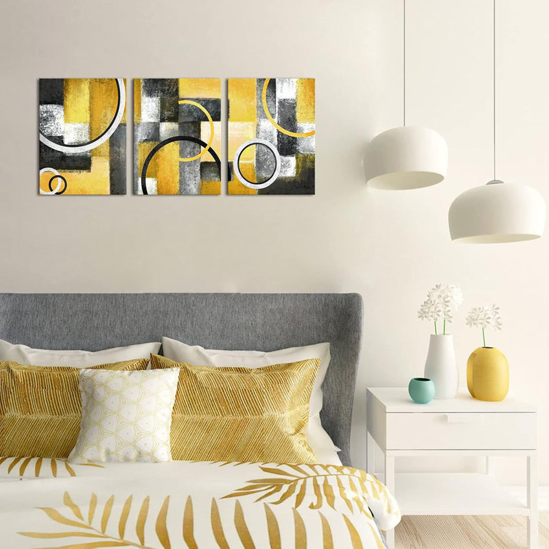 3 Piece Wrapped Canvas Print, Yellow