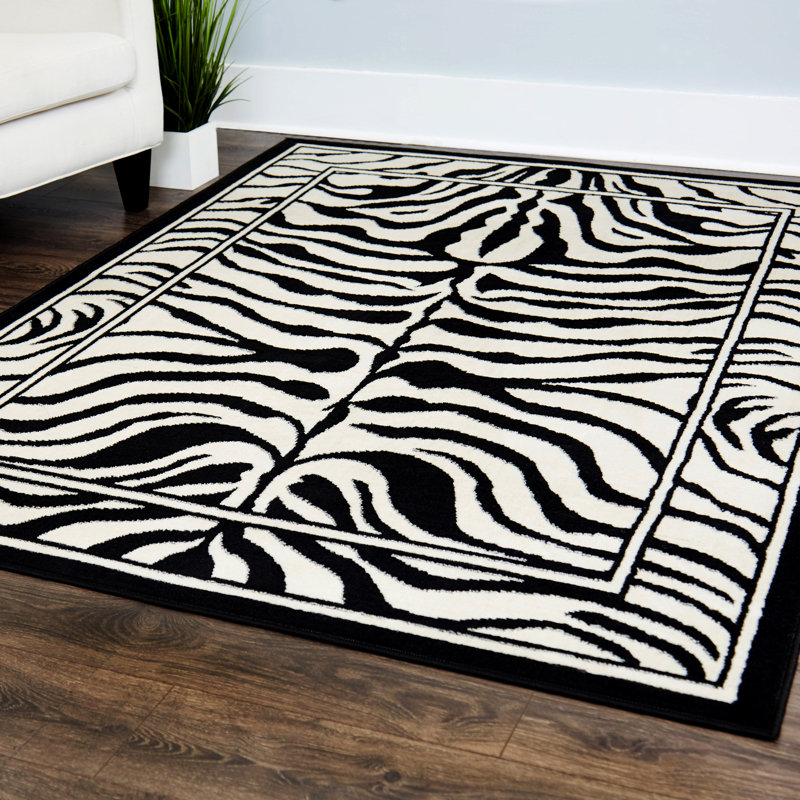 Zone Modern Area Rug With Bordered Animal Print African Exotic Carpet Rug With Jute Backing - Zebra Print