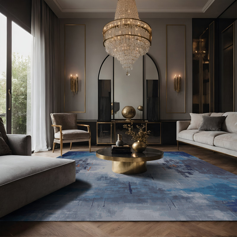 Tapis bleu soyeux et moelleux, Rectangle 7 pi x 9 pi