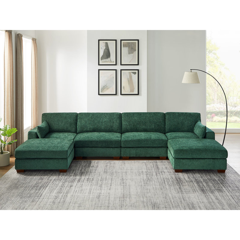 Canapé modulaire rembourré en U 6 pièces Chayten avec 2 ports USB et 2 repose-pieds portatifs Chayten, Polyester beige