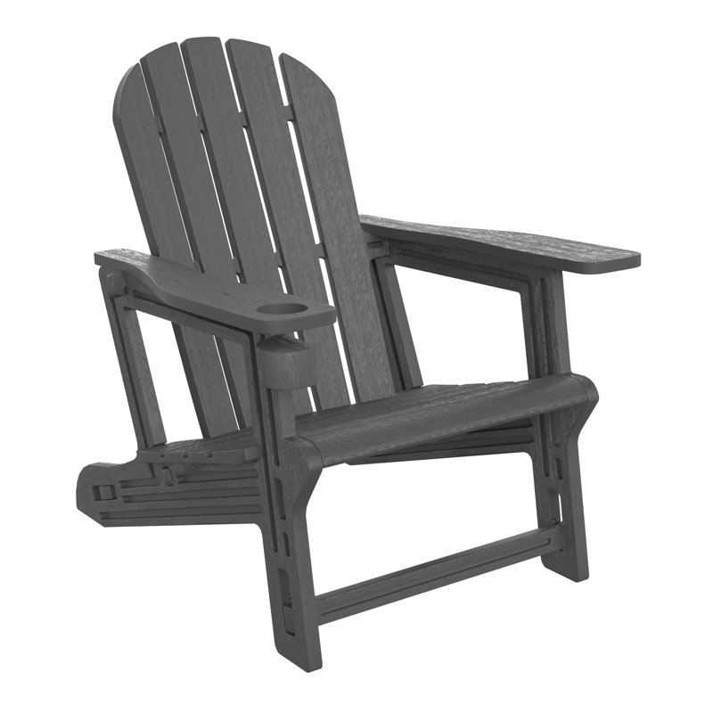 Outdoor Poly Adirondack Chair With Cup Holder, Gray