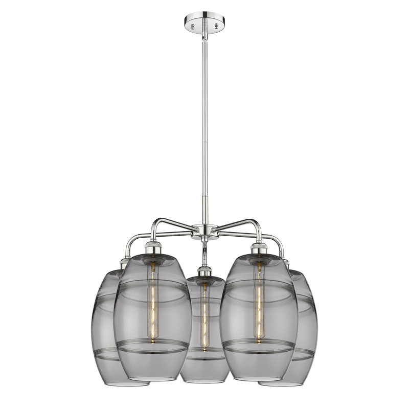Dundrod 5 - Light Steel Dimmable Round / Oval Chandelier, Light Smoke, 15.38" H x 26" W x 26" D, Polished Chrome