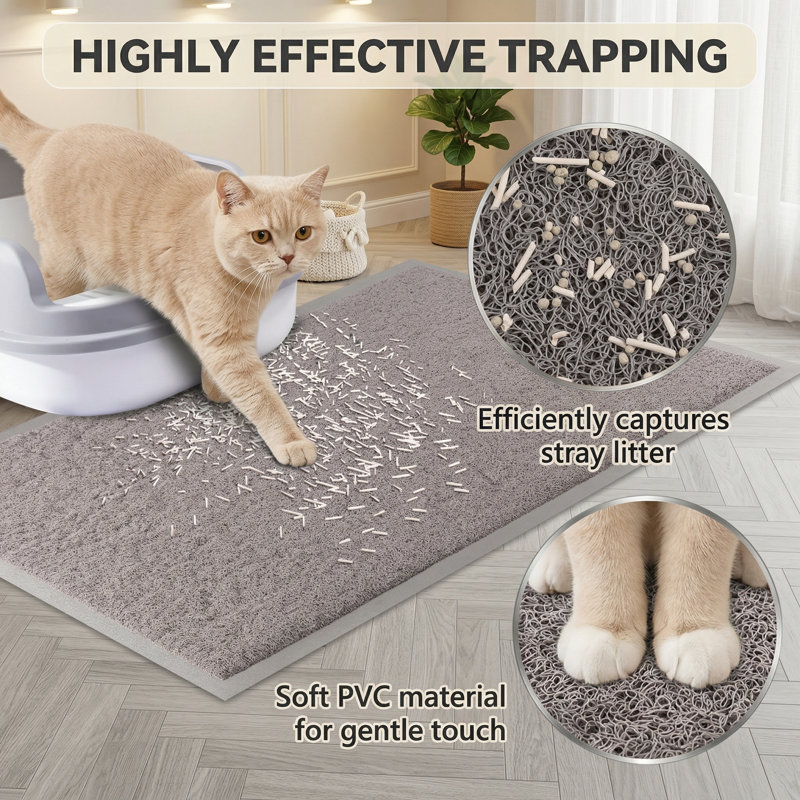 Tapis pour litière pour chat, 20 po x 15 po, imperméable, antidérapant, facile à nettoyer, lavable, piège à litière pour chat, gris