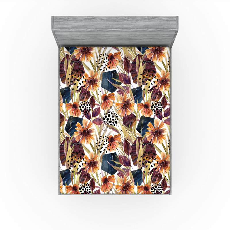 Drap-housse à motif floral Ambesonne, Prune, orange, bleu foncé / floral, Drap-housse grand