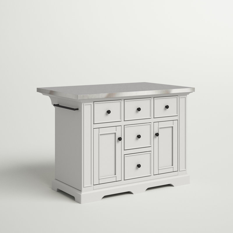 Diamondback Solid Wood Top Kitchen Island with Spice Rack, White, Stainless Steel