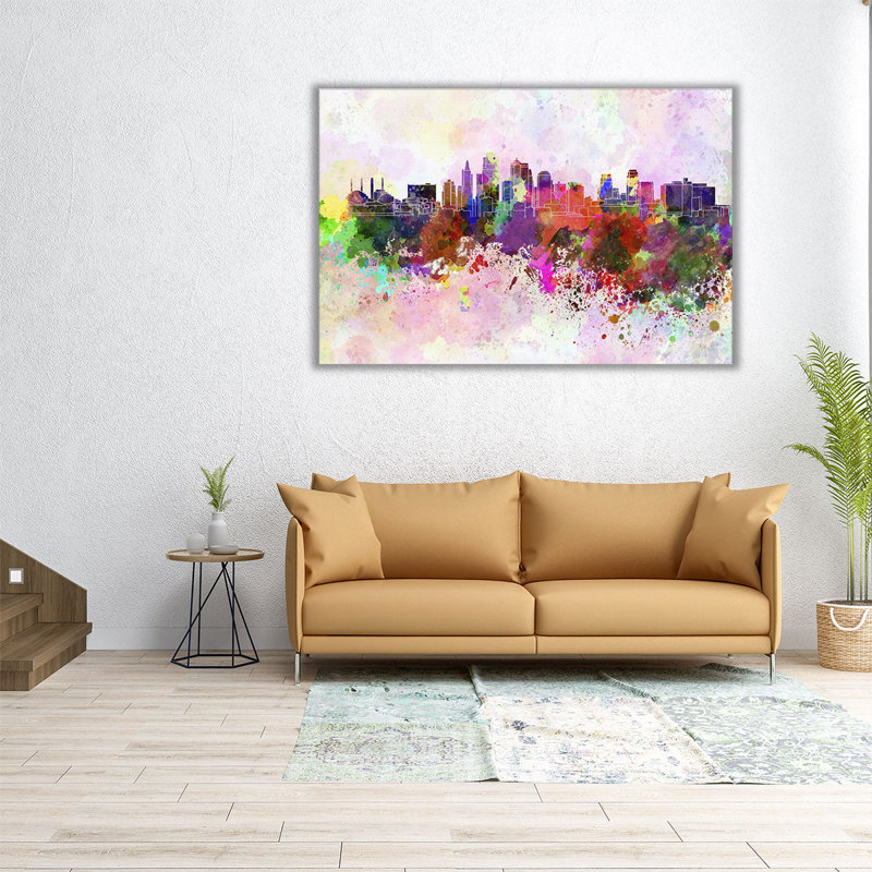 «Kansas City Skyline in Watercolor», reproduction d'art sur toile, H 16 po x l 24 po