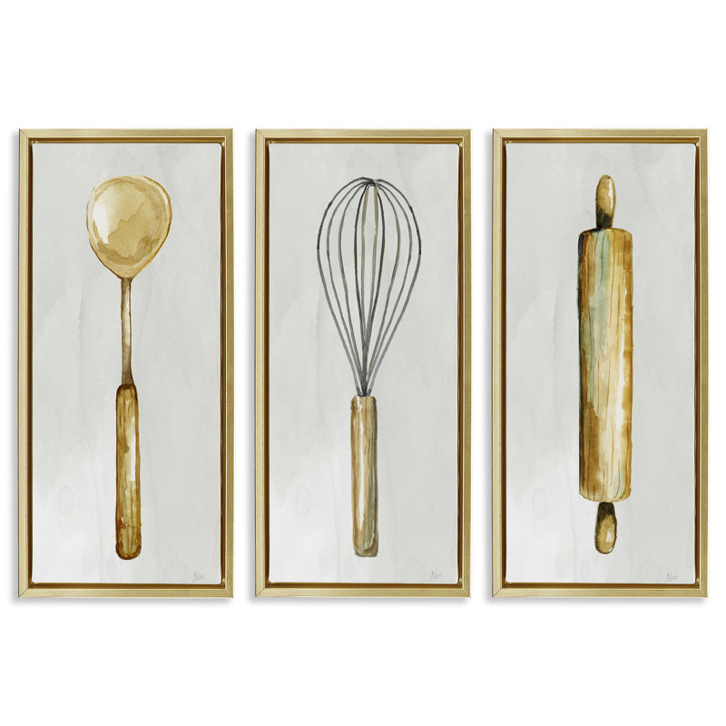  Ustensiles de cuisine traditionnels 3 pièces flottantes encadrées par Nan, H 31 po x l 15 po, Cadre flottant métallique doré