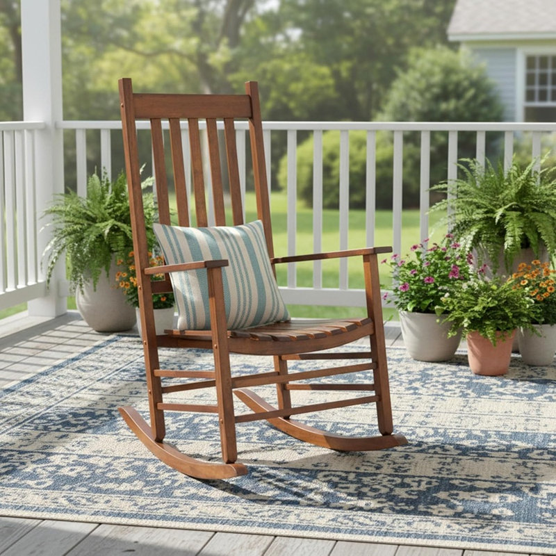 Chaise berçante en bois de chêne à haut dossier Vermont-Style Porch
