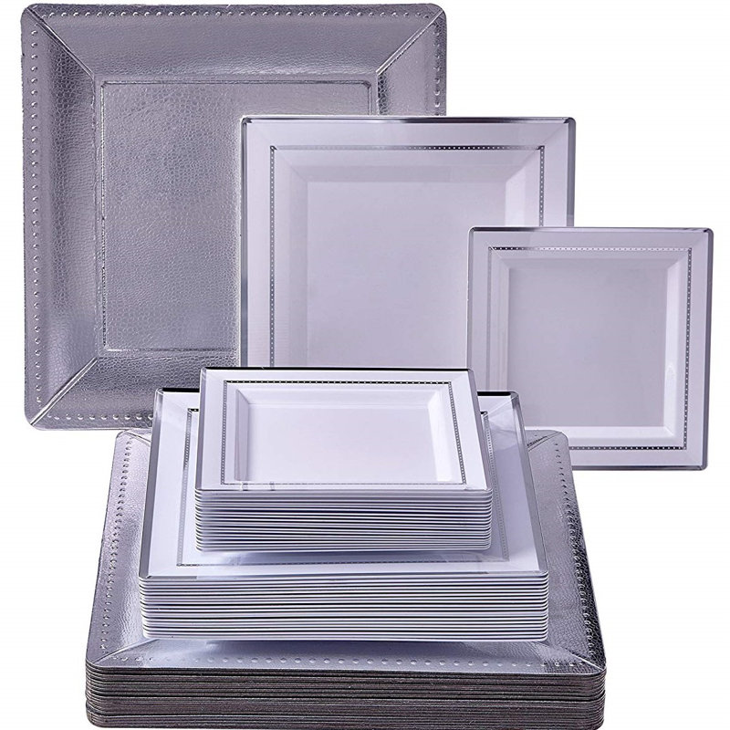 Ensemble d'articles de fête jetables en plastique épais, Argent