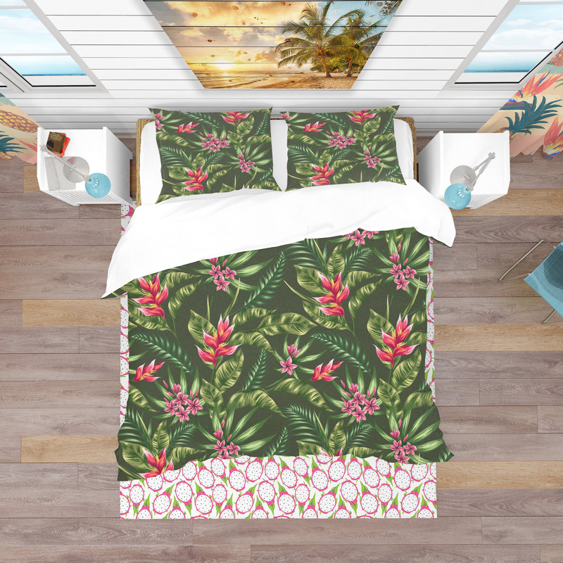 Ensemble de housse de couette tropical, Housse de couette très grand + 2 taies décoratives