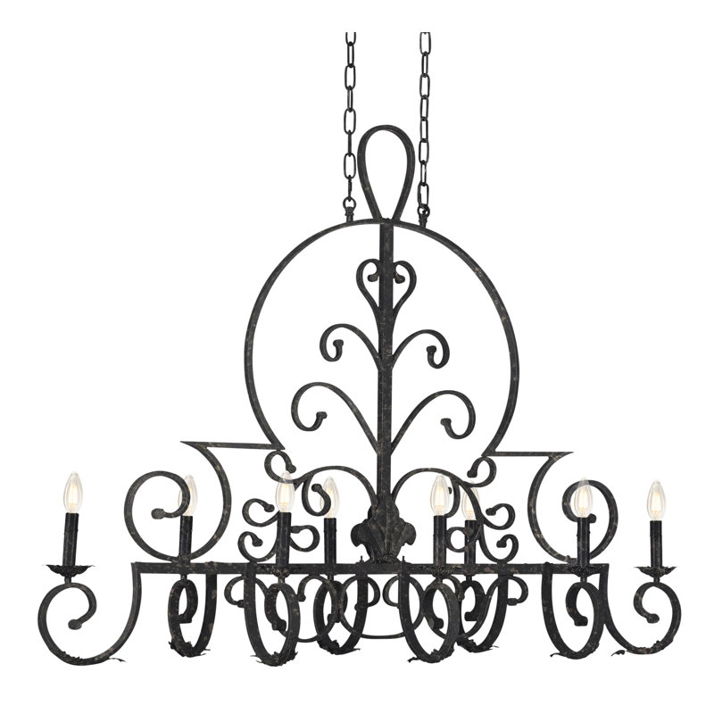 Fleur De Lis 8 - Light Candle Style Classic Chandelier, Antique Black