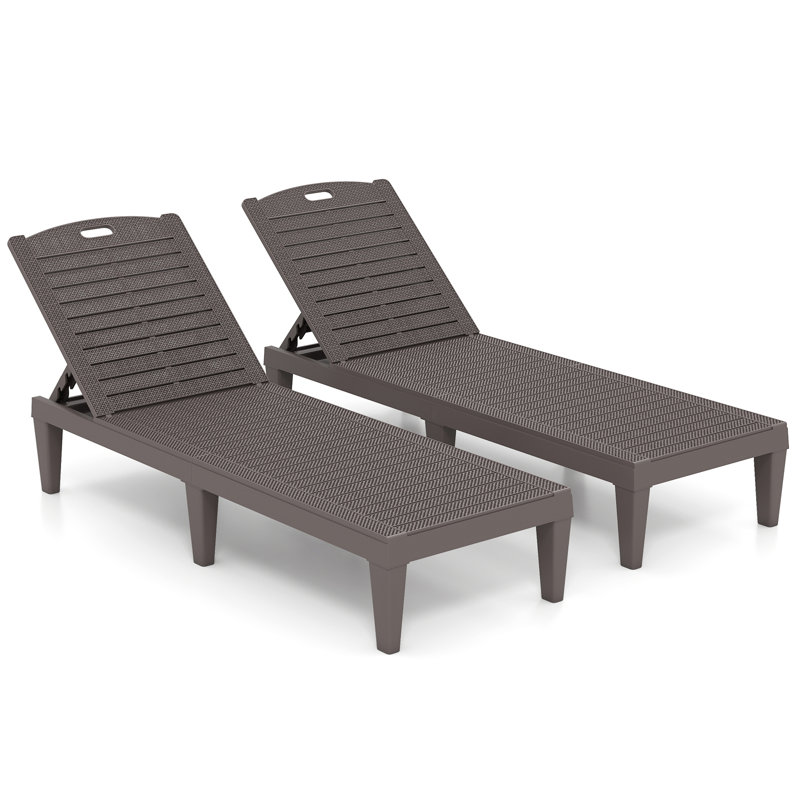 Ensemble de 2 chaises longues d'extérieur avec dossier réglable à 5 positions brun clair, Brun