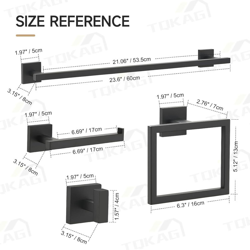 5-Piece Bathroom Hardware Set - Wall Mounted SUS304 Stainless Steel Towel Rack, Towel Ring, Toilet Paper Holder And Coat Hooks For Modern Bathroom
