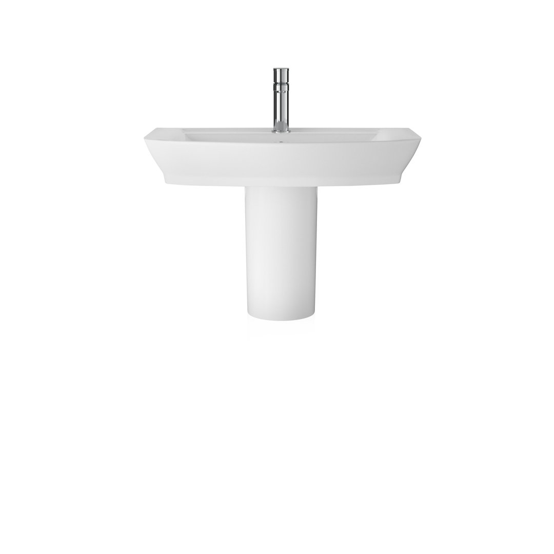 Hudson Reed Maya 4650mm White Vitreous China Rectangular Semi Pedestal Basin Bathroom Sink with Overflow