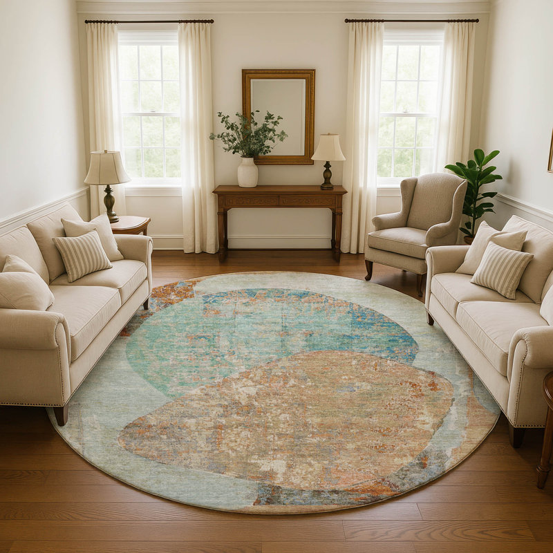 Premium Machine Washable Marasco AMF1635 Modern Rug, Round 8'