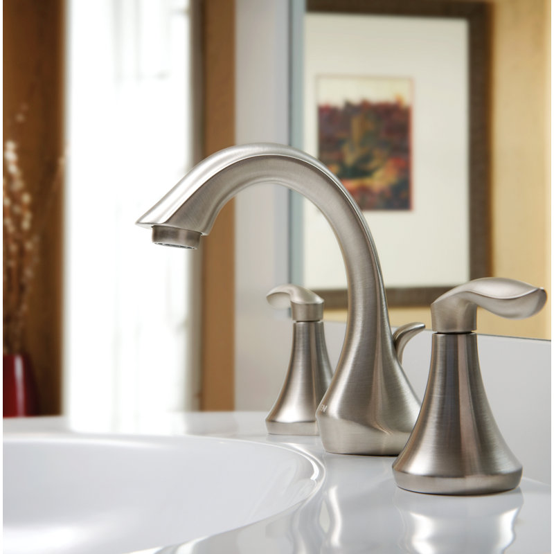 Ensemble de garniture de robinet de salle de bain à large entraxe Eva de Moen, valve requise, Nickel brossé