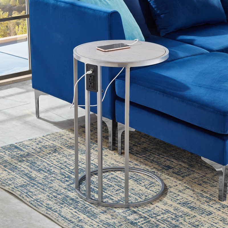 Table de bout Estephen, Gris, Chrome