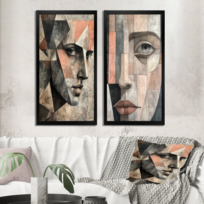 Visage aux angles multiples I - Cubisme - Tableau en deux parties sur toile