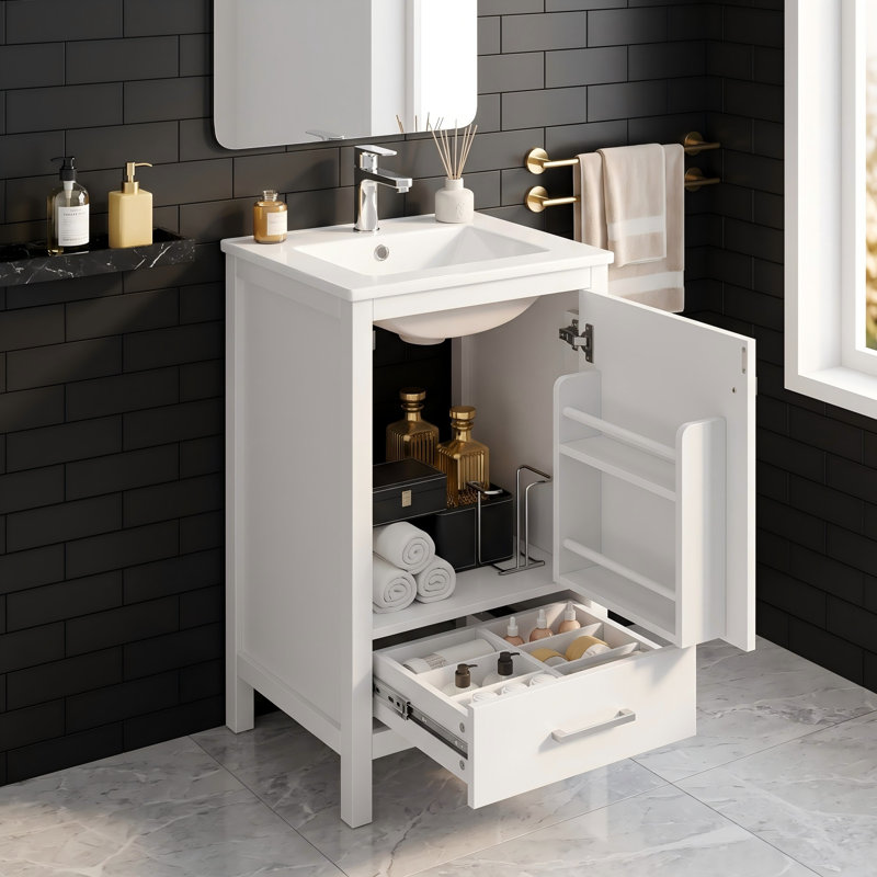 Meuble-lavabo de 30 po avec comptoir en céramique, Blanc, 30in. W x 34in. H x18.3 in. D