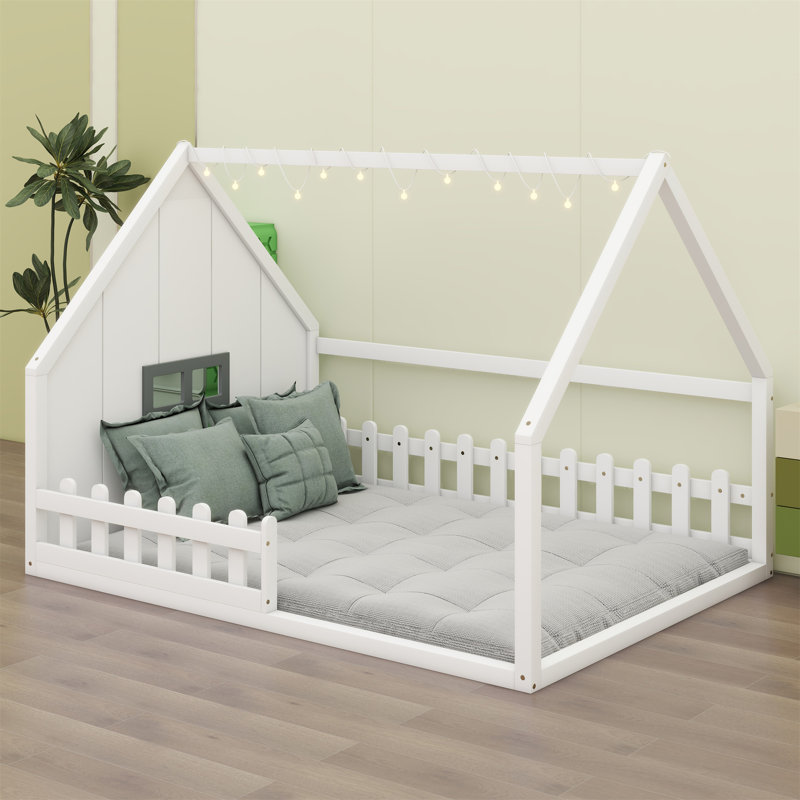 Lit maison avec fenêtre et clôture, DEL, blanc